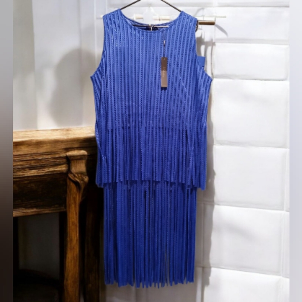 For Her New York Blue Fringe Exotic Cropped Skirt Set Womans 1x Coachella